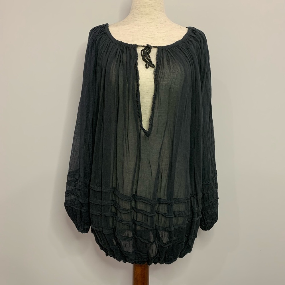 Free People Black Gauze Gypsy Blouse